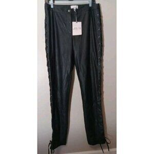Long Tall Sally Women Black Faux Leather‎  Lace Up Sides Trousers Pants Size 8